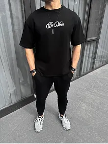Erkek Baskılı T-shirt Kısa Kol Bisiklet Yaka Regular Fit Rahat Kalıp Günlük Tişört - Siyah
