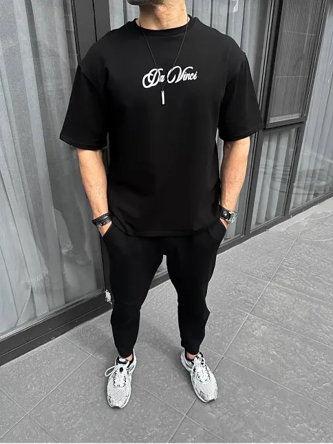 Erkek Baskılı T-shirt Kısa Kol Bisiklet Yaka Regular Fit Rahat Kalıp Günlük Tişört - Siyah