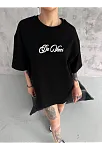 Kadın Baskılı T-shirt Kısa Kol Bisiklet Yaka Oversize Rahat Kalıp Günlük Tişört - Siyah