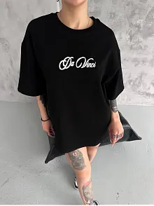 Kadın Baskılı T-shirt Kısa Kol Bisiklet Yaka Oversize Rahat Kalıp Günlük Tişört - Siyah