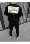 Erkek Baskılı T-shirt Kısa Kol Bisiklet Yaka Regular Fit Rahat Kalıp Günlük Tişört - Siyah