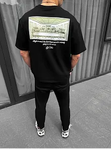 Erkek Baskılı T-shirt Kısa Kol Bisiklet Yaka Regular Fit Rahat Kalıp Günlük Tişört - Siyah