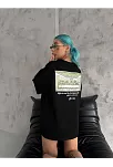 Kadın Baskılı T-shirt Kısa Kol Bisiklet Yaka Oversize Rahat Kalıp Günlük Tişört - Siyah