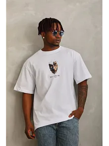 Erkek Baskılı T-shirt Kısa Kol Bisiklet Yaka Regular Fit Rahat Kalıp Günlük Tişört - Beyaz