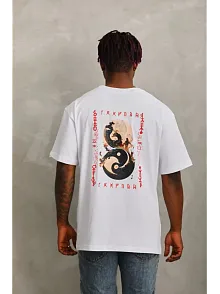 Erkek Baskılı T-shirt Kısa Kol Bisiklet Yaka Regular Fit Rahat Kalıp Günlük Tişört - Beyaz