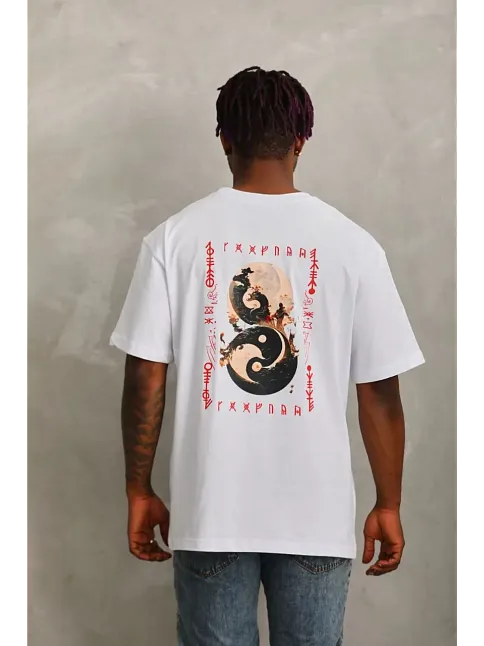 Erkek Baskılı T-shirt Kısa Kol Bisiklet Yaka Regular Fit Rahat Kalıp Günlük Tişört - Beyaz