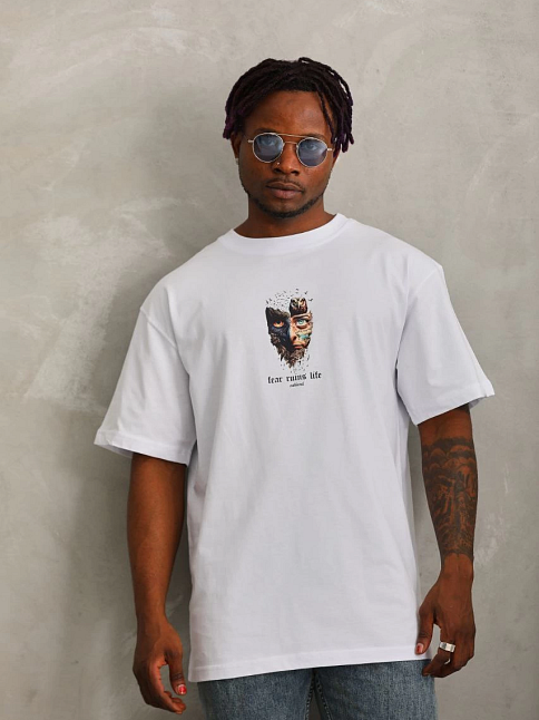 Erkek Baskılı T-shirt Kısa Kol Bisiklet Yaka Regular Fit Rahat Kalıp Günlük Tişört - Beyaz