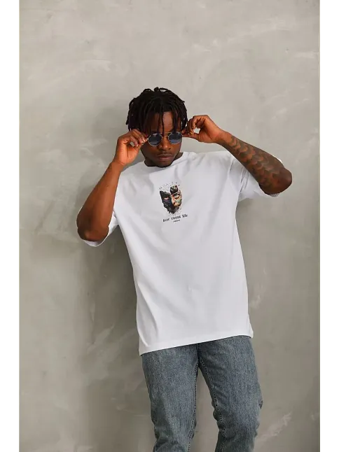Erkek Baskılı T-shirt Kısa Kol Bisiklet Yaka Regular Fit Rahat Kalıp Günlük Tişört - Beyaz