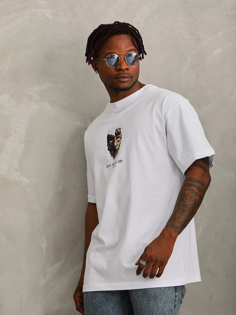 Erkek Baskılı T-shirt Kısa Kol Bisiklet Yaka Regular Fit Rahat Kalıp Günlük Tişört - Beyaz