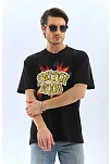 Erkek Kısa Kol Yazlık Tişört Bisiklet Yaka Baskılı Oversize T-shirt - Siyah