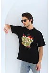 Erkek Kısa Kol Yazlık Tişört Bisiklet Yaka Baskılı Oversize T-shirt - Siyah