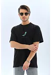 Erkek Kısa Kol Yazlık Tişört Bisiklet Yaka Baskılı Oversize T-shirt - Siyah