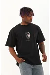 Erkek Baskılı T-shirt Kısa Kol Bisiklet Yaka Regular Fit Rahat Kalıp Günlük Tişört - Siyah