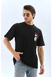 Erkek Baskılı T-shirt Kısa Kol Bisiklet Yaka Rahat Kalıp Tişört  - Siyah
