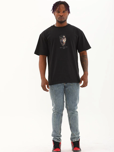 Erkek Baskılı T-shirt Kısa Kol Bisiklet Yaka Regular Fit Rahat Kalıp Günlük Tişört - Siyah