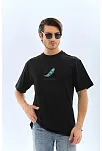 Erkek Kısa Kol Yazlık Tişört Bisiklet Yaka Baskılı Oversize T-shirt - Siyah