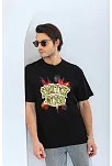 Erkek Kısa Kol Yazlık Tişört Bisiklet Yaka Baskılı Oversize T-shirt - Siyah