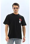 Erkek Baskılı T-shirt Kısa Kol Bisiklet Yaka Rahat Kalıp Tişört  - Siyah