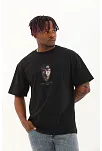 Erkek Baskılı T-shirt Kısa Kol Bisiklet Yaka Regular Fit Rahat Kalıp Günlük Tişört - Siyah