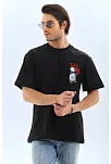 Erkek Baskılı T-shirt Kısa Kol Bisiklet Yaka Rahat Kalıp Tişört  - Siyah