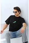 Erkek Kısa Kol Yazlık Tişört Bisiklet Yaka Baskılı Oversize T-shirt - Siyah