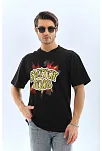Erkek Kısa Kol Yazlık Tişört Bisiklet Yaka Baskılı Oversize T-shirt - Siyah