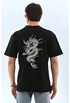 Erkek Kısa Kol Yazlık Tişört Bisiklet Yaka Baskılı Oversize T-shirt - Siyah