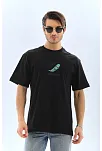 Erkek Kısa Kol Yazlık Tişört Bisiklet Yaka Baskılı Oversize T-shirt - Siyah