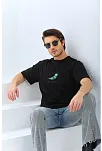 Erkek Kısa Kol Yazlık Tişört Bisiklet Yaka Baskılı Oversize T-shirt - Siyah