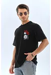 Erkek Baskılı T-shirt Kısa Kol Bisiklet Yaka Rahat Kalıp Tişört  - Siyah