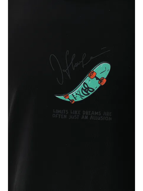 Erkek Kısa Kol Yazlık Tişört Bisiklet Yaka Baskılı Oversize T-shirt - Siyah