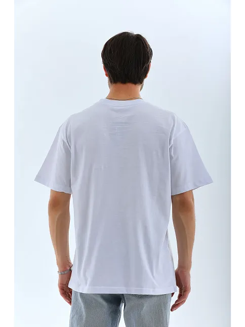 Erkek Düz Yazlık Kısa Kol Tişört Bisiklet Yaka Oversize T-shirt - Beyaz