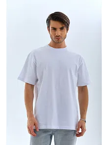 Erkek Düz Yazlık Kısa Kol Tişört Bisiklet Yaka Oversize T-shirt - Beyaz
