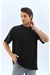 Erkek Düz Yazlık Kısa Kol Tişört Bisiklet Yaka Oversize T-shirt - Siyah