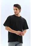 Erkek Düz Yazlık Kısa Kol Tişört Bisiklet Yaka Oversize T-shirt - Siyah
