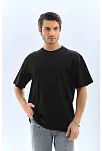 Erkek Düz Yazlık Kısa Kol Tişört Bisiklet Yaka Oversize T-shirt - Siyah