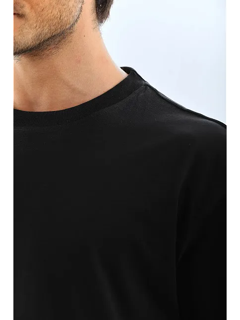 Erkek Düz Yazlık Kısa Kol Tişört Bisiklet Yaka Oversize T-shirt - Siyah