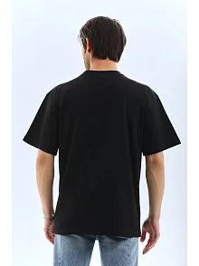 Erkek Düz Yazlık Kısa Kol Tişört Bisiklet Yaka Oversize T-shirt - Siyah