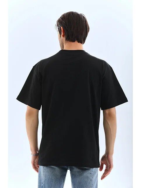 Erkek Düz Yazlık Kısa Kol Tişört Bisiklet Yaka Oversize T-shirt - Siyah