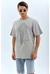 Erkek Tişört Taş Detaylı Bisiklet Yaka  Kısa Kol T-shirt - Gri