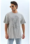 Erkek Tişört Taş Detaylı Bisiklet Yaka  Kısa Kol T-shirt - Gri