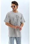 Erkek Tişört Taş Detaylı Bisiklet Yaka  Kısa Kol T-shirt - Gri