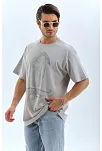 Erkek Tişört Taş Detaylı Bisiklet Yaka  Kısa Kol T-shirt - Gri
