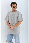 Erkek Tişört Taş Detaylı Bisiklet Yaka  Kısa Kol T-shirt - Gri