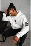 Berkek 3 İplik Pamuklu Kapüşonlu Baskılı Cepli Oversize Sweatshirt Hoodie - Eyaz