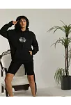 Kadın Oversize Kapüşonlu Cepli Baskılı 3 İplik Pamuklu Hoodie Sweatshirt - Siyah