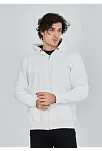 Erkek 3 İplik Pamuklu Kapüşonlu Tam Fermuarlı Cepli Hoodie Sweatshirt - Beyaz