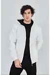 Erkek 3 İplik Pamuklu Kapüşonlu Tam Fermuarlı Cepli Hoodie Sweatshirt - Beyaz