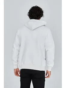 Erkek 3 İplik Pamuklu Kapüşonlu Tam Fermuarlı Cepli Hoodie Sweatshirt - Beyaz