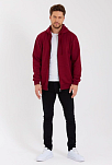 Erkek 3 İplik Pamuklu Tam Fermuarlı Kapüşonlu Kanguru Cepli Düz Hoodie Sweatshirt - Bordo